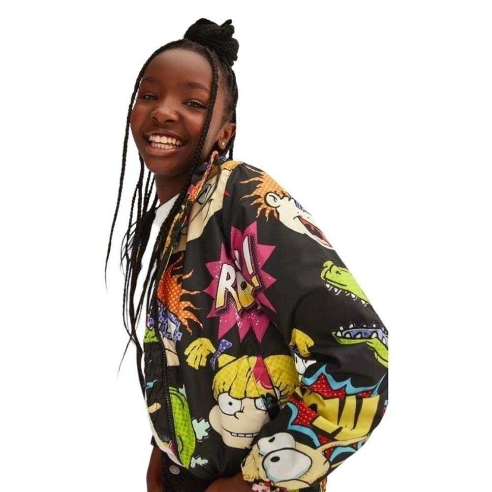 Nickelodeon Rugrats & Rocko Mash Print Windbreaker Jacket Kids M 10/12 NWT